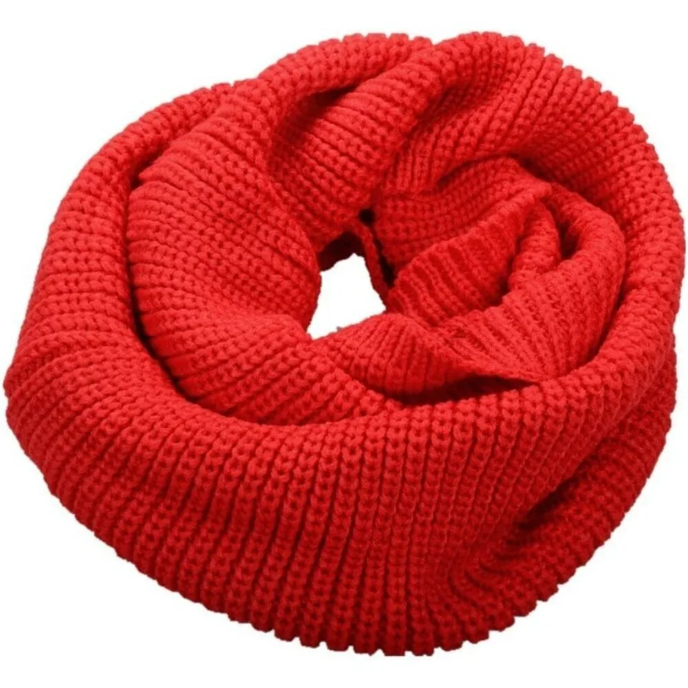 Women's Red Thick Ribbed Knit Winter Infinity Circle Loop Scarf